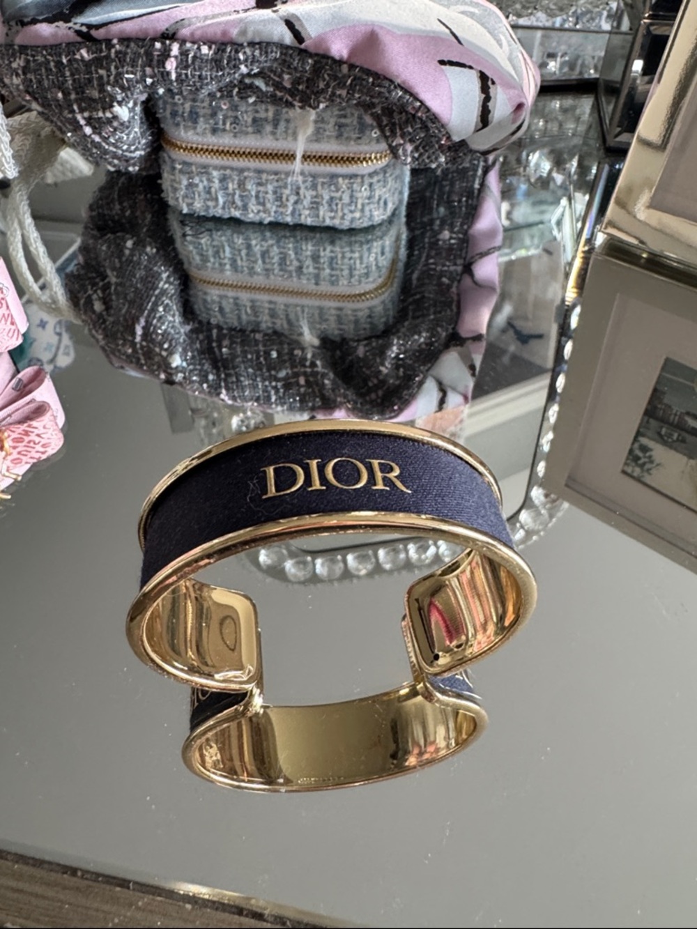 Dior Navy and Gold Logo Cuff Bracelet